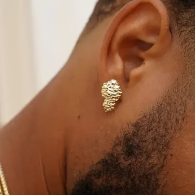 24K Gold Nugget Earrings for Men